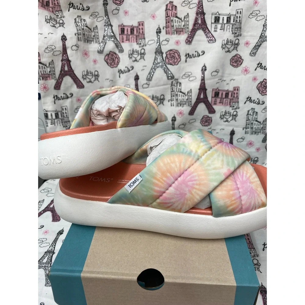 TOMS Alpargata Mallow Crossover Candy Pink Tie Dye REPREVE Jersey Sandals Size 8